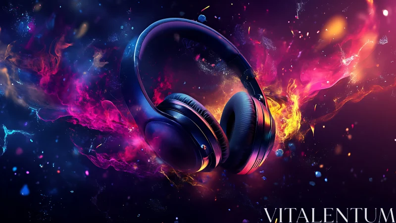 Over ear stereo headphones suspended in neon plasma sound field