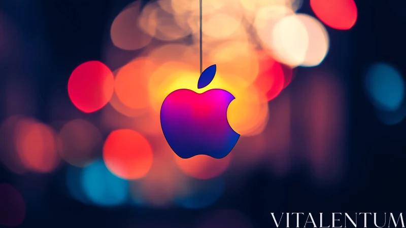 Gradient apple emblem with luminous bokeh backdrop.