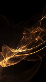 Abstract golden light waves on black digital background.