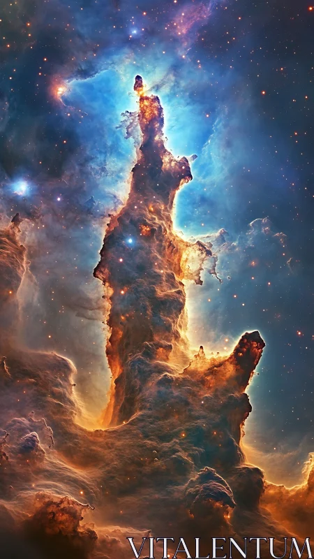 Colossal star-forming nebula tower in vibrant cosmic light.