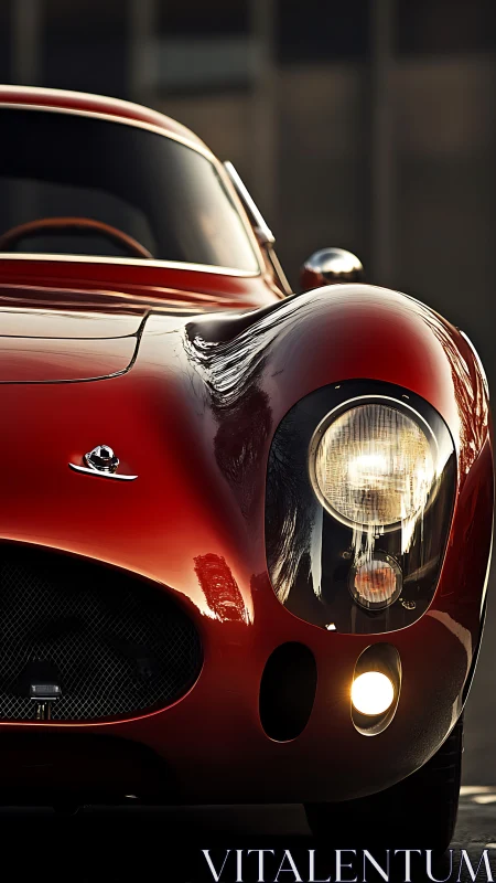 Scarlet vintage speedster poised like a prowling predator.