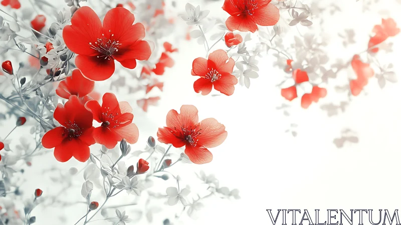Red Flowers Against Soft White Backdrop with Dreamy Blur