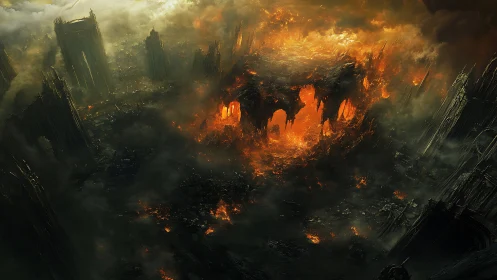 Apocalyptic City Engulfed in Flames and Catastrophic Destruction