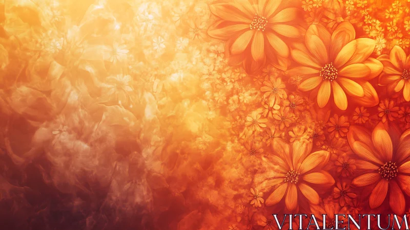 Radiant orange blossoms drift softly through glowing light