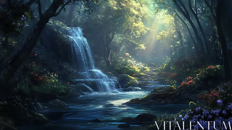 Luminous Sanctuary: Where Waterfalls Whisper Through Emerald Cathedrals.