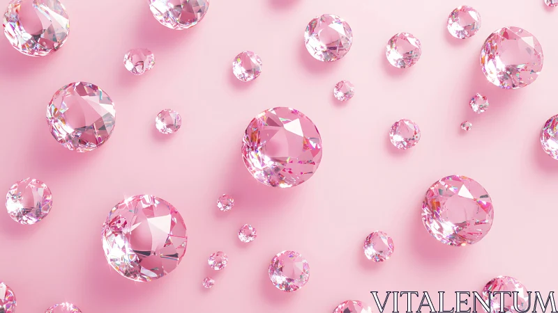 Pink faceted gemstones on soft pastel background surface.