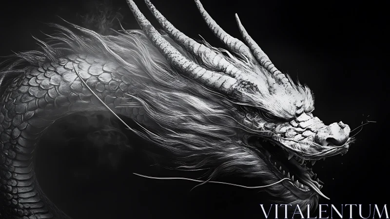 Mythic dragon sweeps through darkness in silver detail