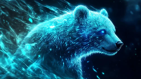 Glowing spectral bear rendered with luminous particle fur dynamics