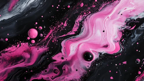 Neon magenta fluid clouds swirl across deep black void.