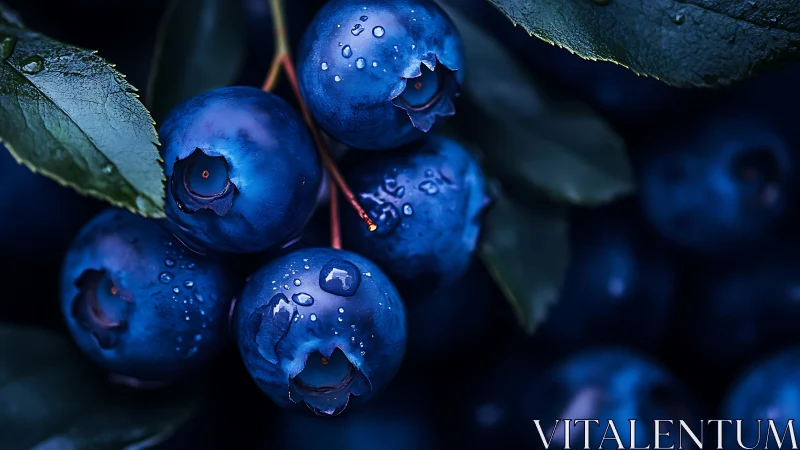 Midnight blueberries glowing with cool dewy freshness.