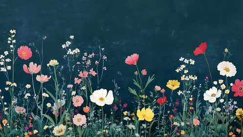 Digital botanical composition displaying layered floral arrangements with chromatic depth