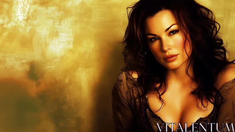 Digital portrait of woman against diffuse golden background.