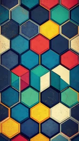 Hexagonal grid abstraction with isometric cubes and distressed texture
