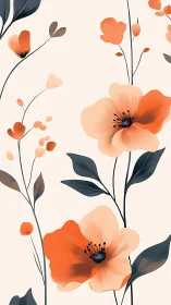 Coral Poppies and Botanical Stems in Minimalist Design.