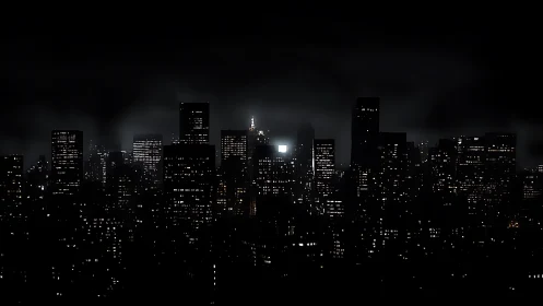 Noir skyline glows softly against the midnight horizon.