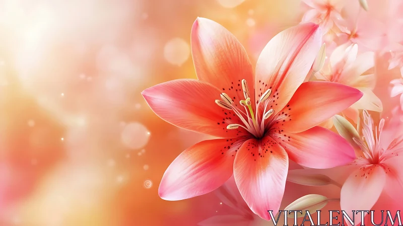 Red amaryllis flower with gradient background and bokeh effects
