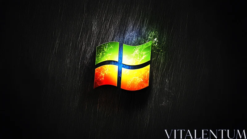 Windows logo glows over dark textured metal surface.