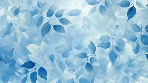 Monochromatic blue foliage overlay with layered translucent leaves
