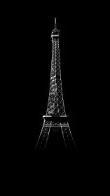 Eiffel Tower structure rendered as stark monochrome silhouette