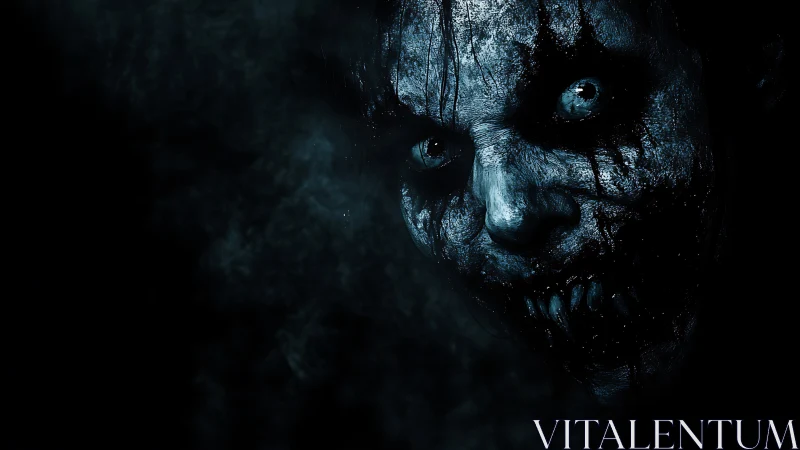 Nocturnal demonic visage with decayed teeth and corroded flesh