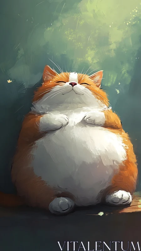 Zen Feline Contemplates Cosmic Serenity Against Emerald Void