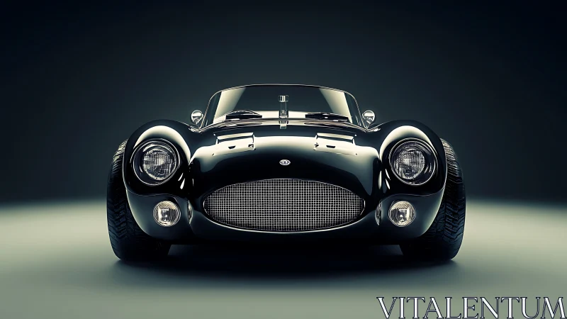Front-facing classic sports car rendered in high-gloss 3D realism