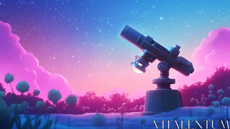 Dreamlit telescope poised under pastel twilight sky.