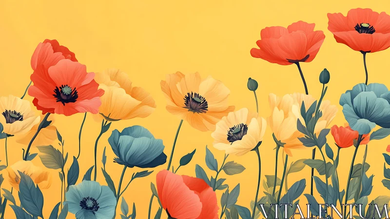 Chromatic Poppy Field Composition With Graduated Yellow Tonality.