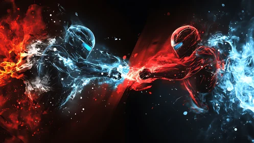 Elemental cyber warriors collide as fire and ice erupt