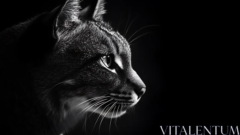 Feline Silhouette: Portrait of Contemplation in Monochrome.