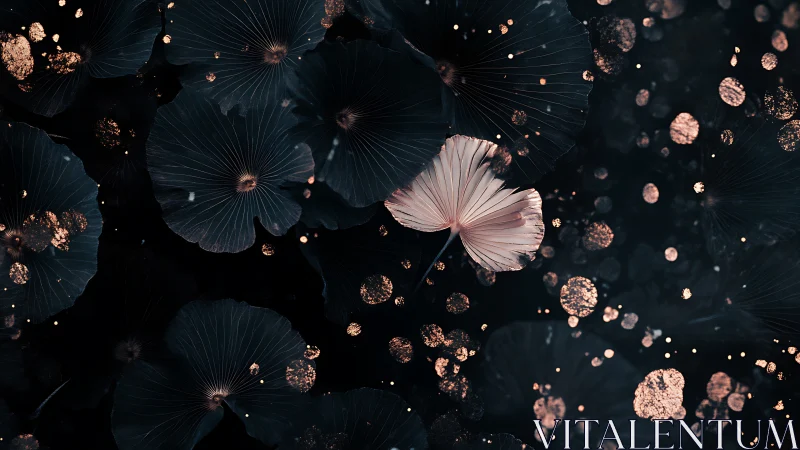 Dark Blooms: White Flower Among Navy Petals.