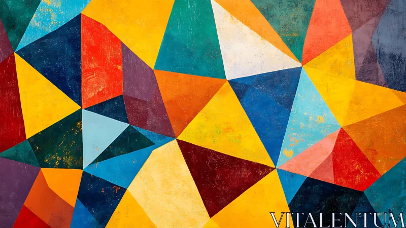 Polygonal chromatic tessellation with textured geometric planes.