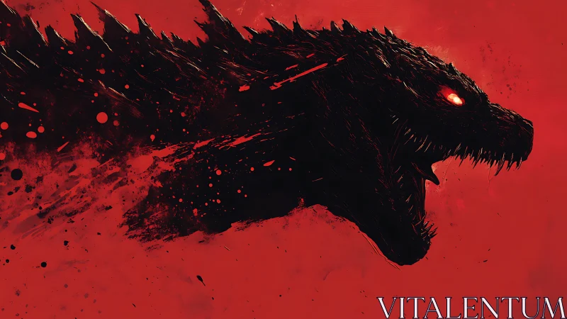 Monstrous reptilian silhouette against intense red ground.