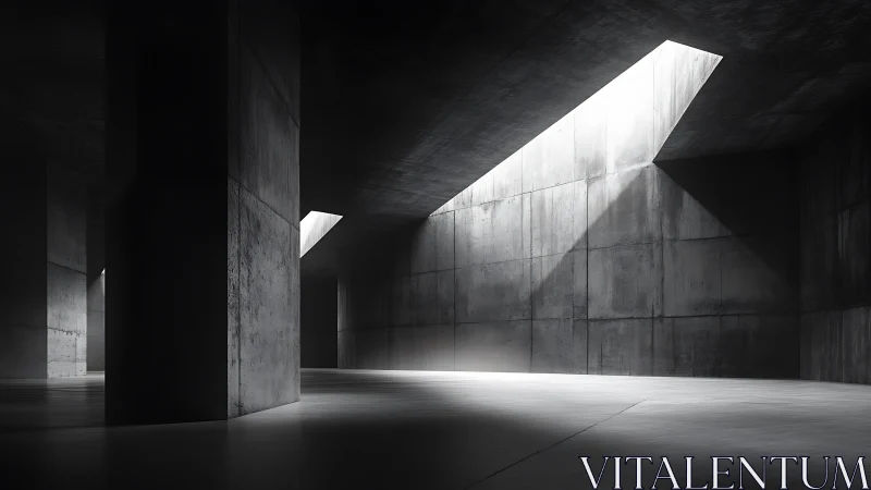 Concrete Interior with Angular Light Beams.