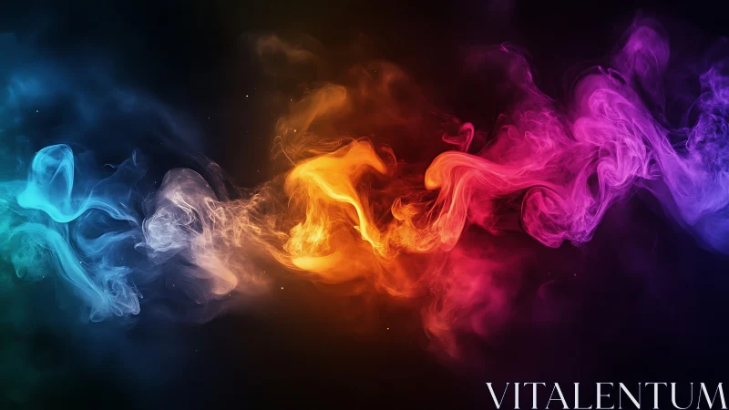 Colorful swirling smoke waves glowing against a dark sky.