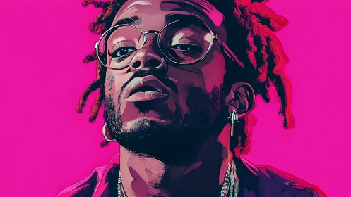 Bold neon portrait of man in glasses rendered as vector pop art