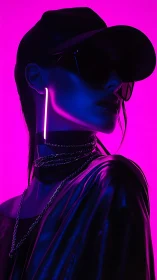 Neon-lit cyberpunk portrait with high-contrast chromatic lighting.