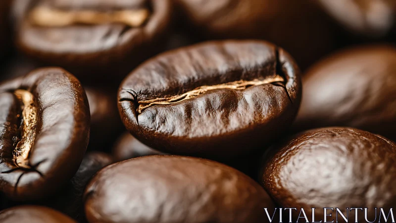 Close-up macro view of glossy roasted coffee beans.