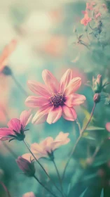 Pink Cosmos Flowers with Shallow Depth of Field Bokeh Effect