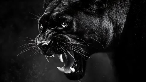 Fierce Black Panther Snarling in Dramatic Darkness