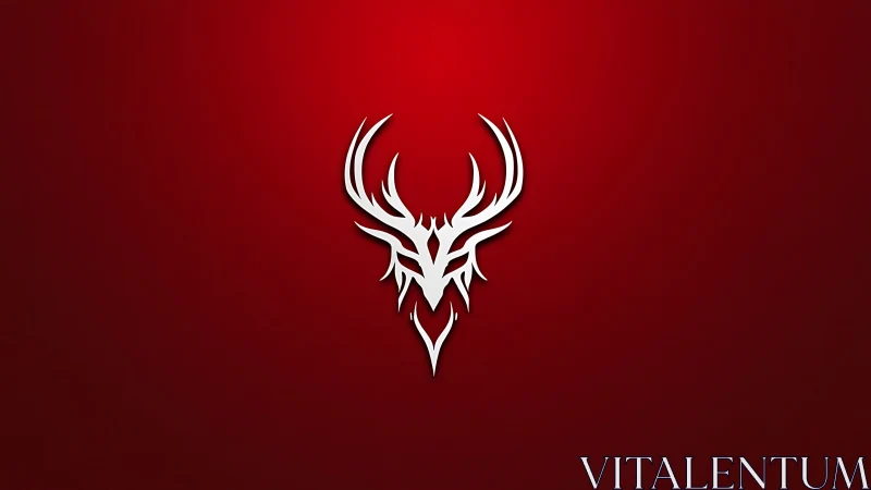 White tribal stag emblem on deep red gradient field.