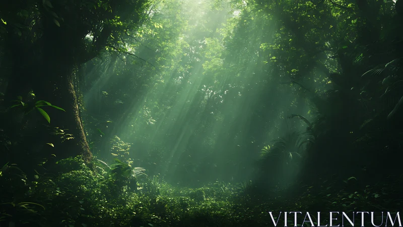 Dense Forest Canopy with Crepuscular Light Rays