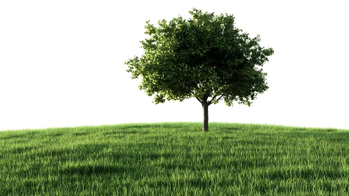 Peaceful lone tree resting on a soft green grassy hill.