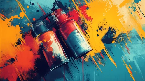 Colorful paint bottles resting in a joyful creative splash.