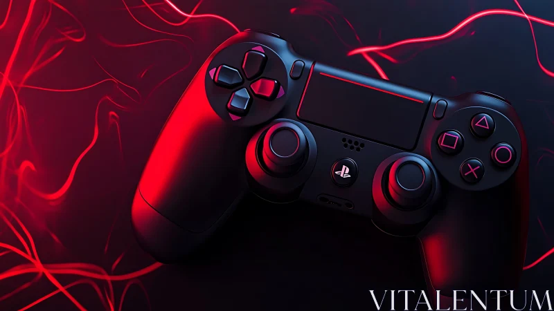 Gaming Controller Illuminated by Neon Red Energy Waves
