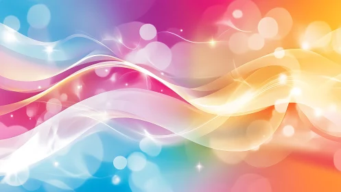 Vibrant gradient waves with glowing bokeh lights.