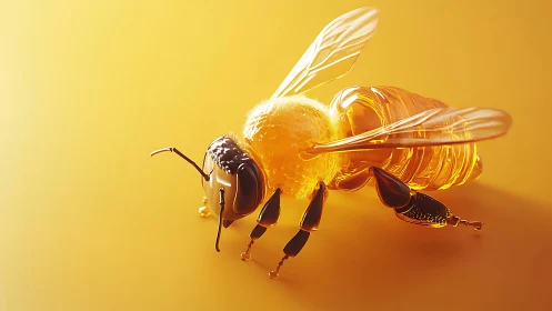 3D translucent honey bee model in luminous monochrome amber light.