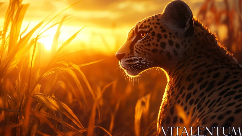 Leopard at Golden Hour in African Savanna.