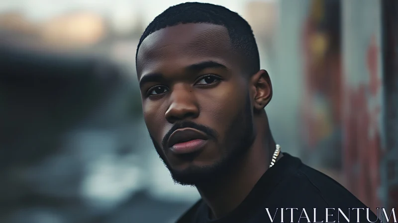 Moody urban portrait with shallow depth and soft light.