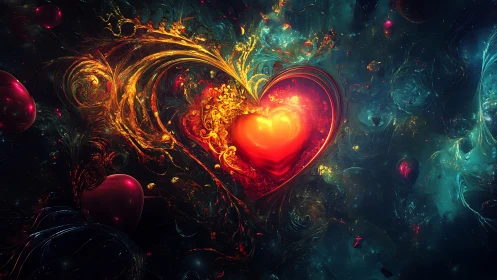 Luminous Heart Bursts Through Ethereal Cosmic Patterns